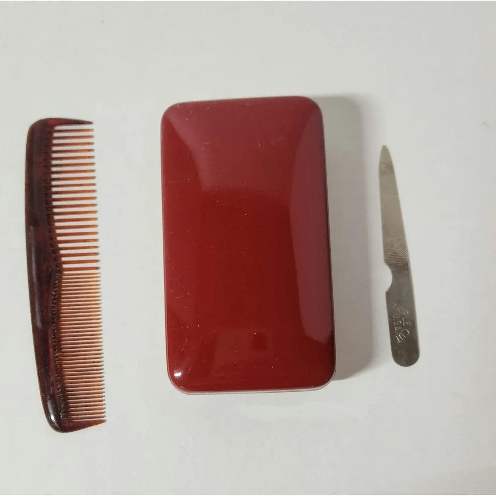 Men's Vintage Vanity Tan Travel Brush Comb Nail File in Case Collectible‎